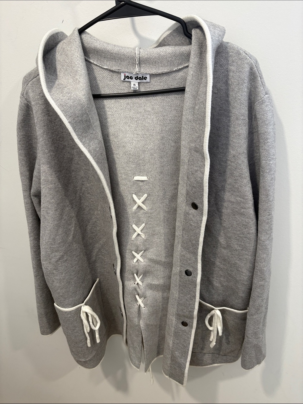 Jac Dale hooded grey cardigan with tie up details - Picture 8 of 10